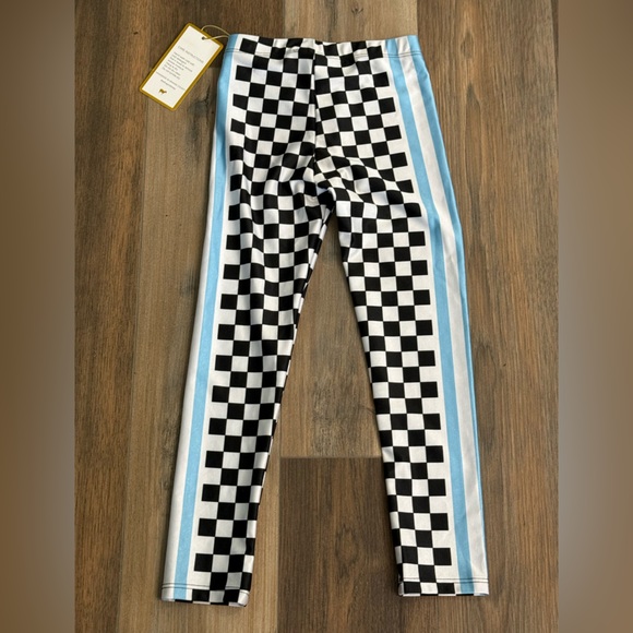 Goldsheep Black and White Checkered Leggings with Blue Stripe - Picture 5 of 6